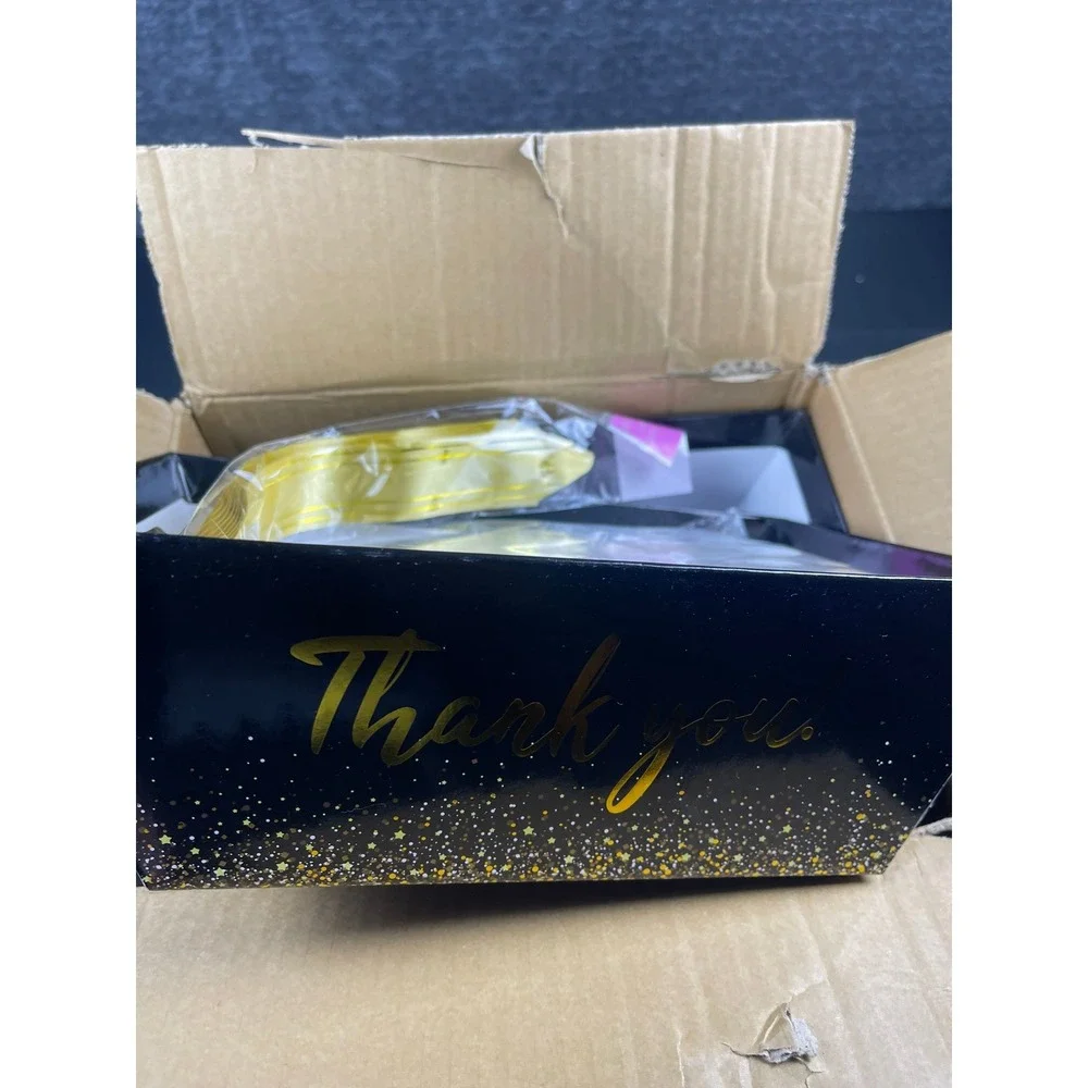 12 Pcs Thank You Gift Baskets Set Black Gold Glitter with Bags and Bows NEW